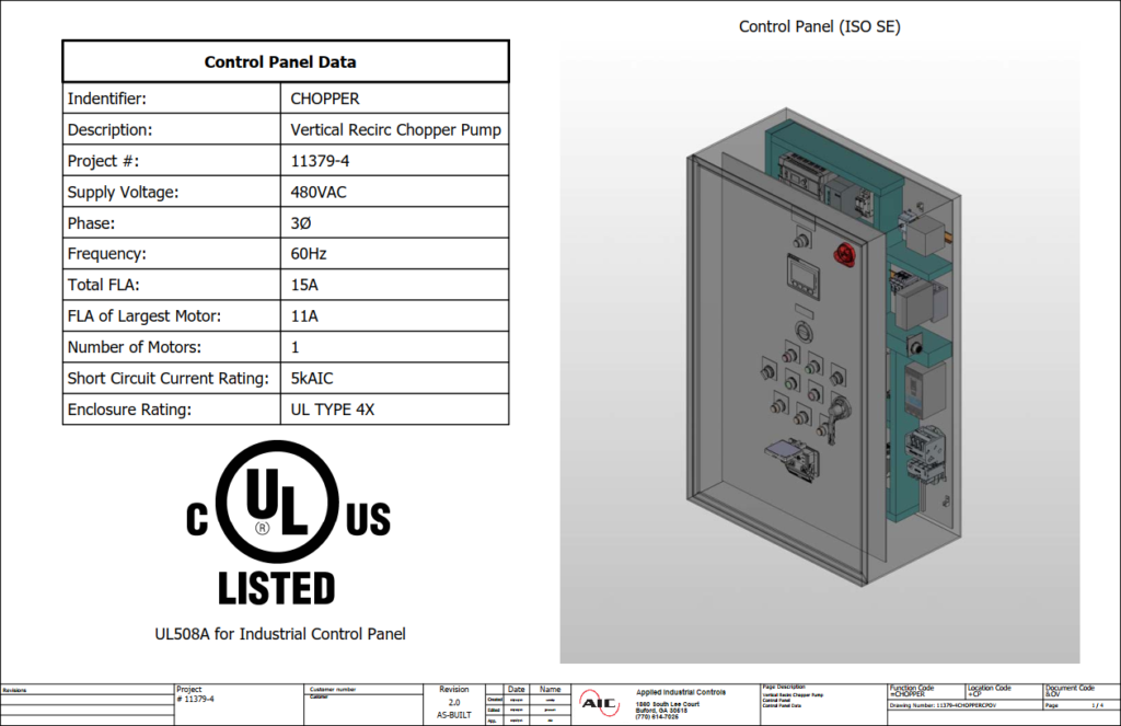 Siemens UL508A waste water pump control panel engineering drawings