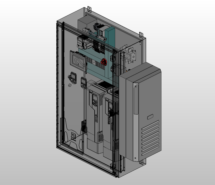UL508A-Panel-Rendering-10-ABB-ACQ580-VFDs-Rittal-Enclosure-Air-Conditioning-NEMA-4X-Siemens-Comfort-HMI